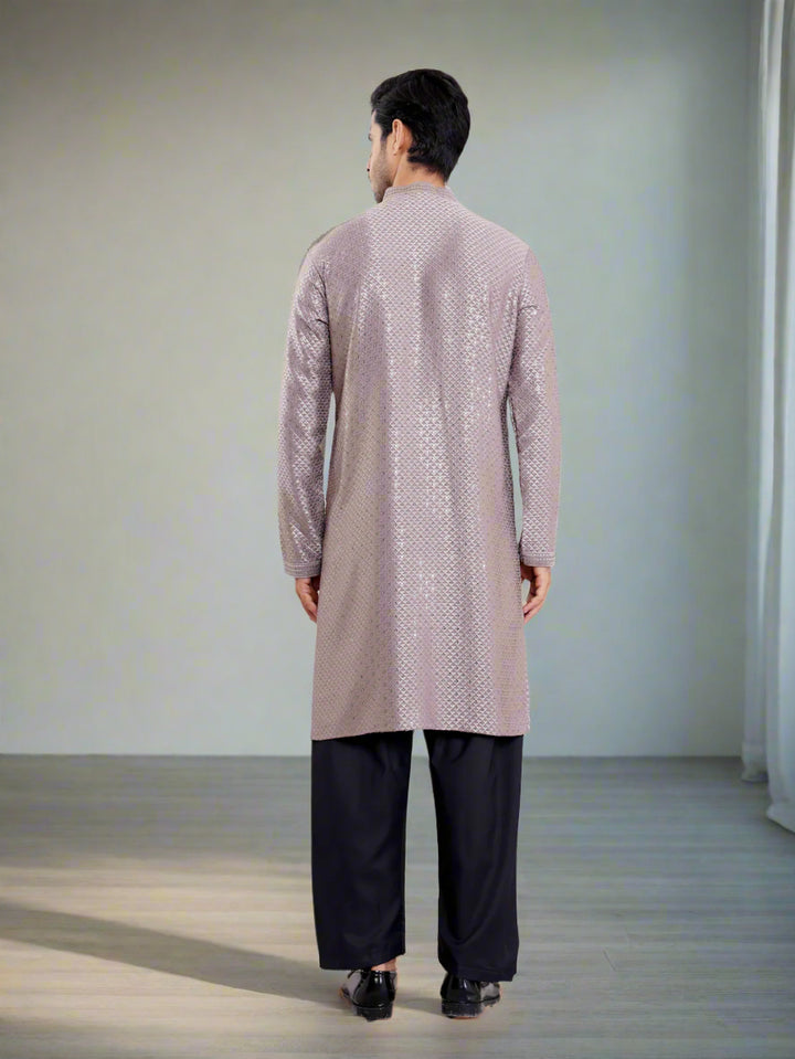 Men's Grey Ethnic Kurta | Viscose Fabric with Designer Embroidery