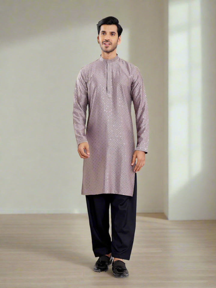 Men's Grey Ethnic Kurta | Viscose Fabric with Designer Embroidery