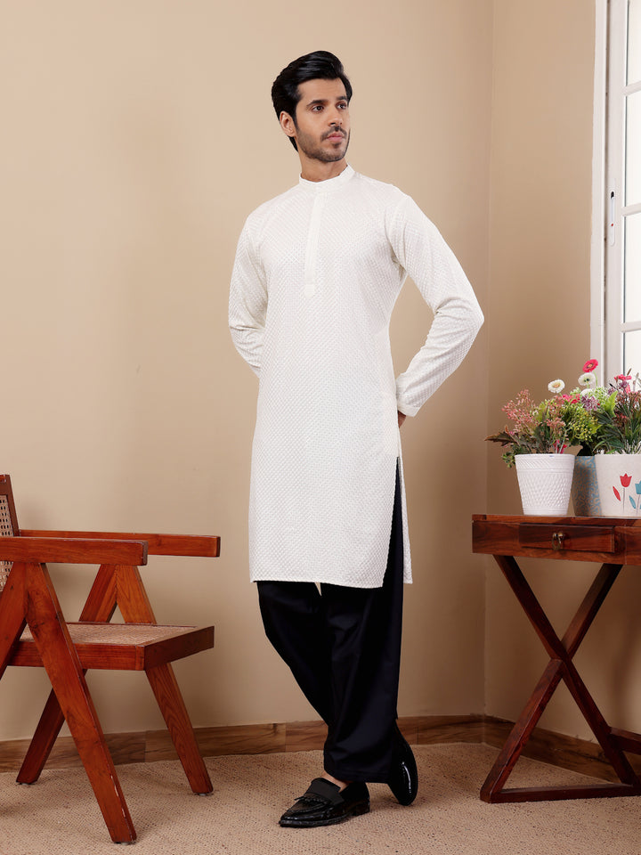 White Viscose Kurta | Elegant Chikankari Embroidery for Festive Occasions
