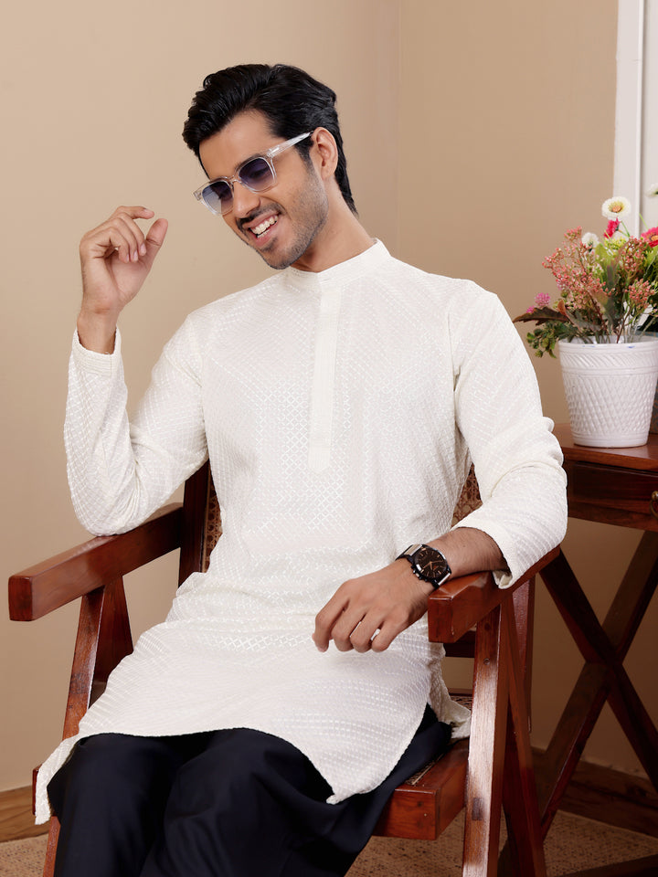 White Viscose Kurta | Elegant Chikankari Embroidery for Festive Occasions