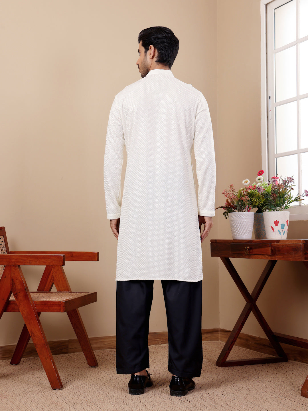 White Viscose Kurta | Elegant Chikankari Embroidery for Festive Occasions