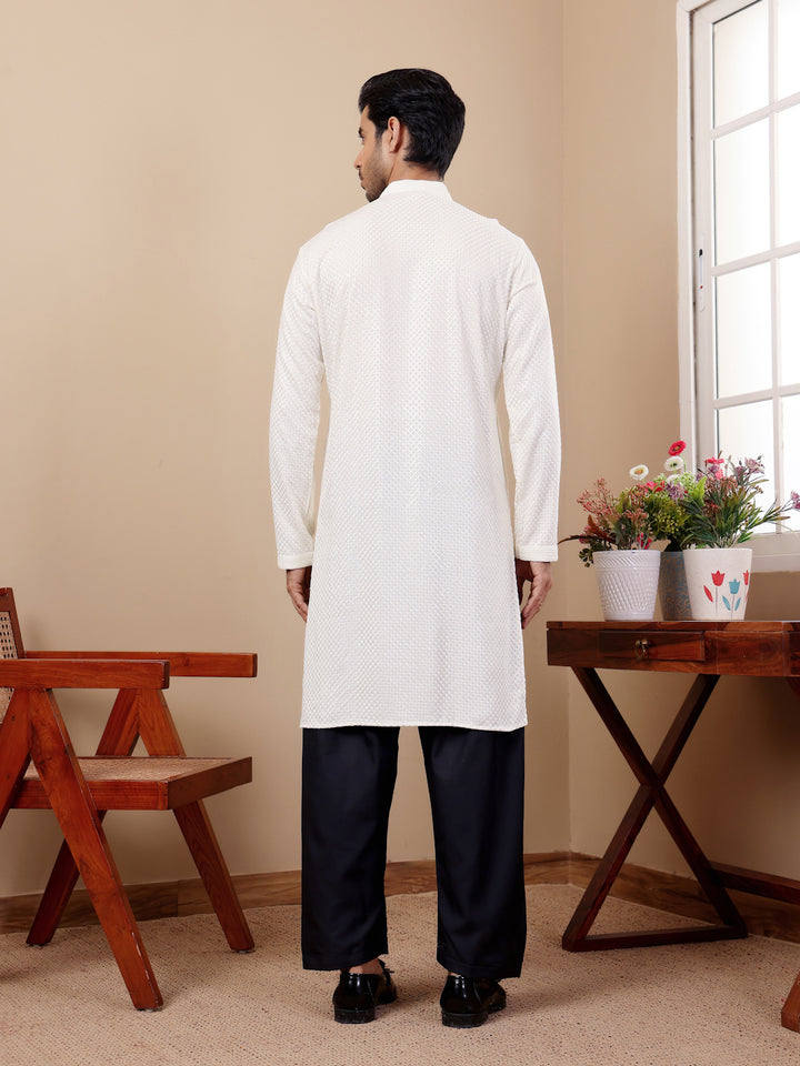 White Viscose Kurta | Elegant Chikankari Embroidery for Festive Occasions