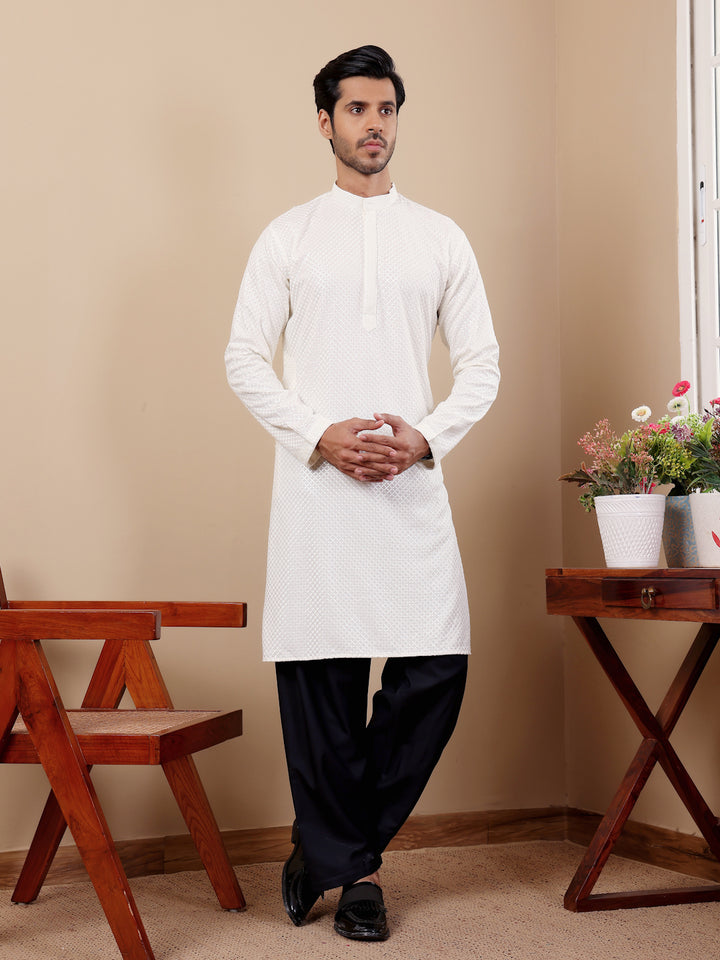 White Viscose Kurta | Elegant Chikankari Embroidery for Festive Occasions