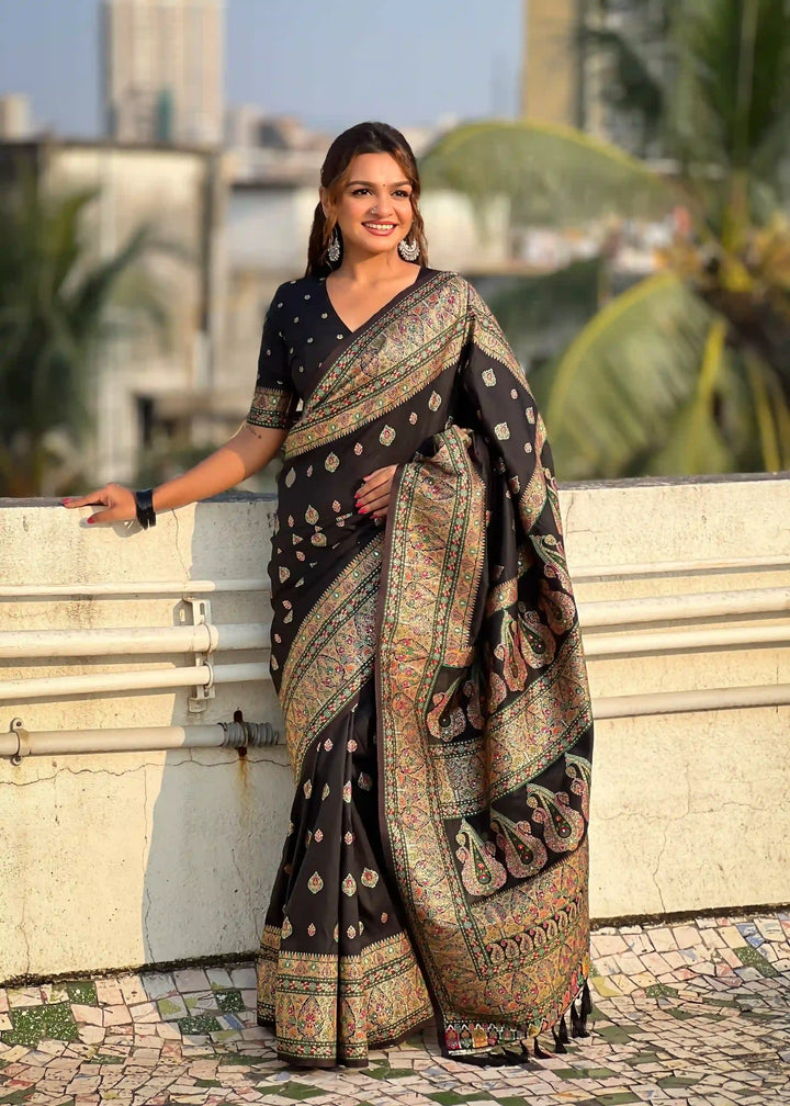 Pashmina-Silk Saree | Wevon Kashmiri Meenakari Designer for Special Events