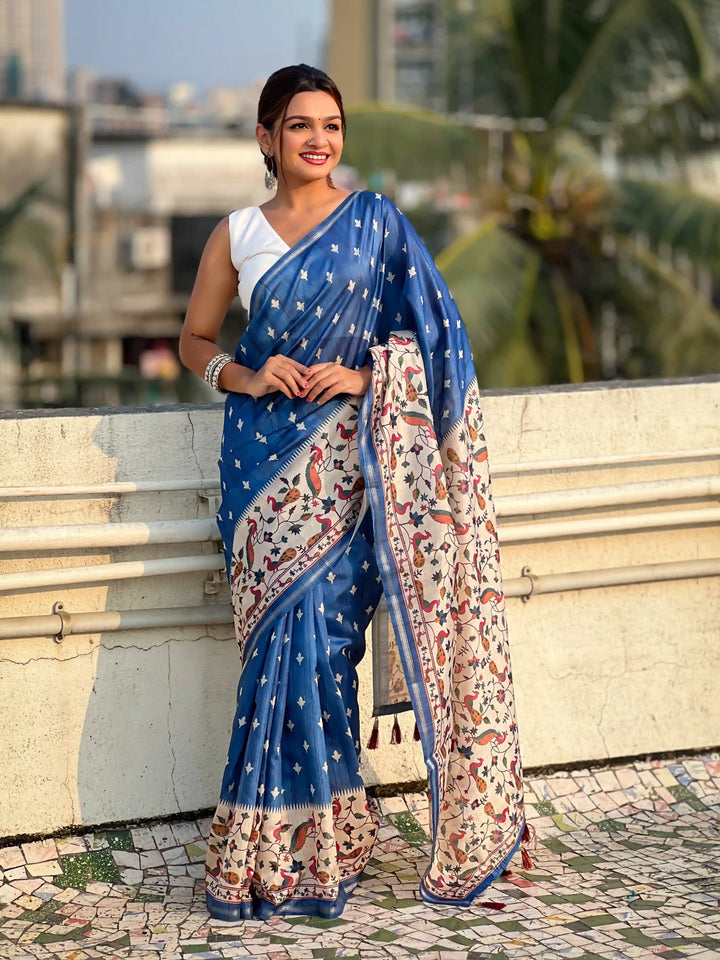 Designer Kalankari Floral Printed Katki Silk Saree | Special Event Elegance