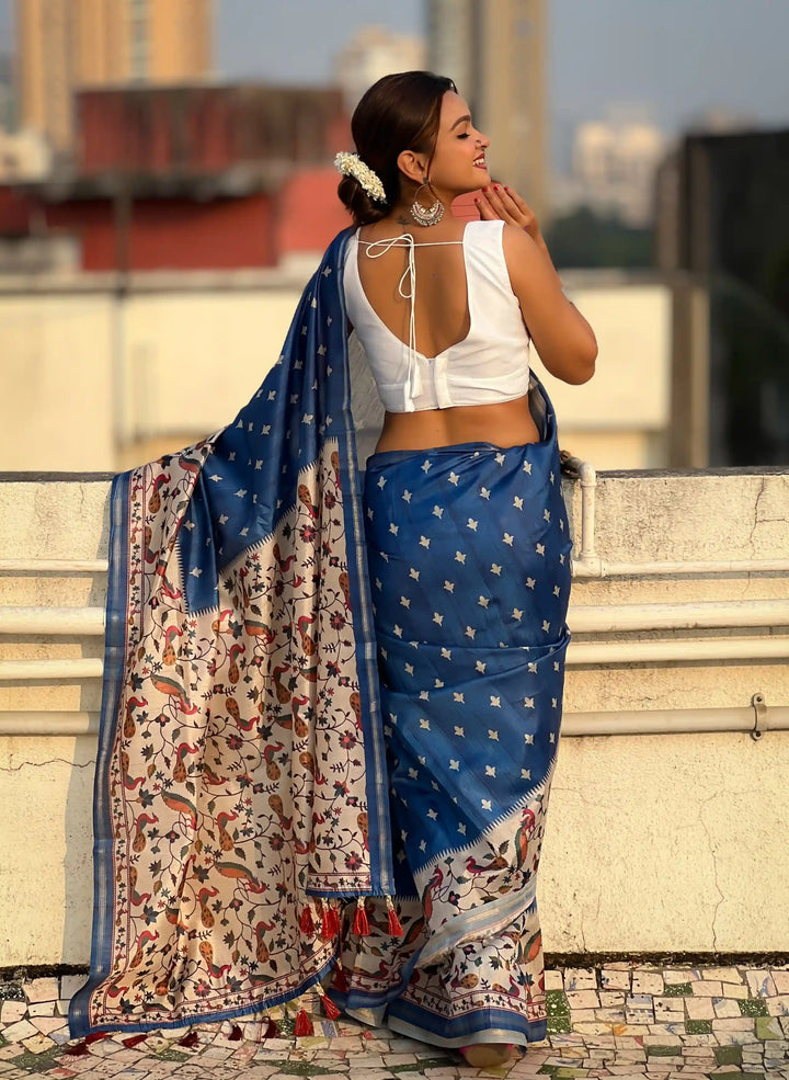 Designer Kalankari Floral Printed Katki Silk Saree | Special Event Elegance
