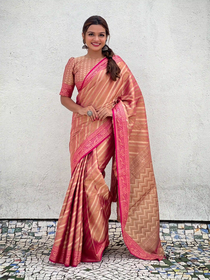 Designer Laheriya-Printed Jari-Tissue Saree for Special Events | Pooja & Festive Perfect
