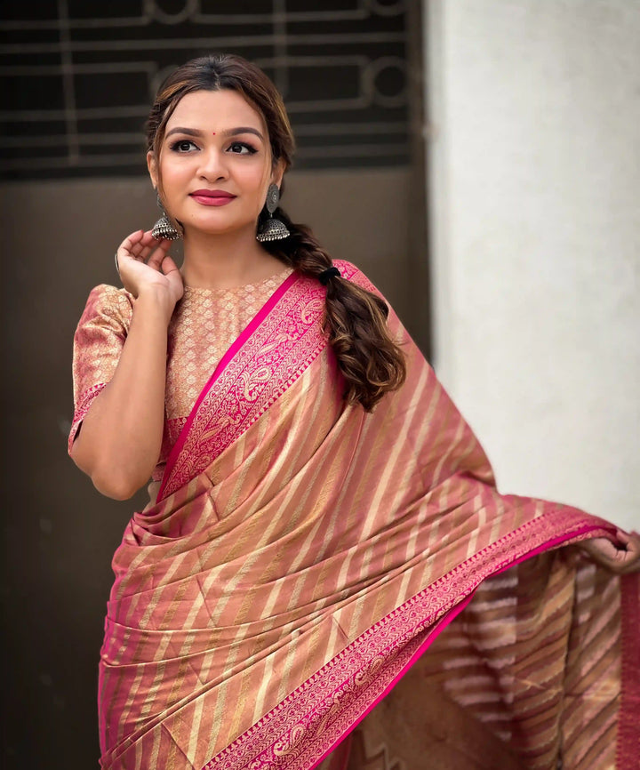 Designer Laheriya-Printed Jari-Tissue Saree for Special Events | Pooja & Festive Perfect