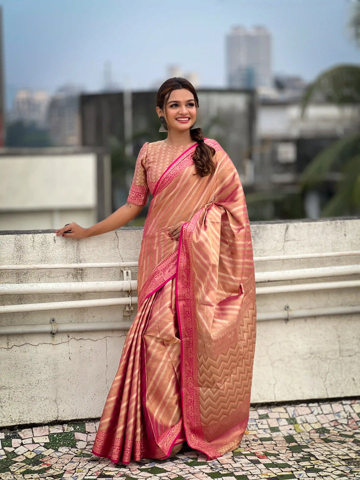 Designer Laheriya-Printed Jari-Tissue Saree for Special Events | Pooja & Festive Perfect