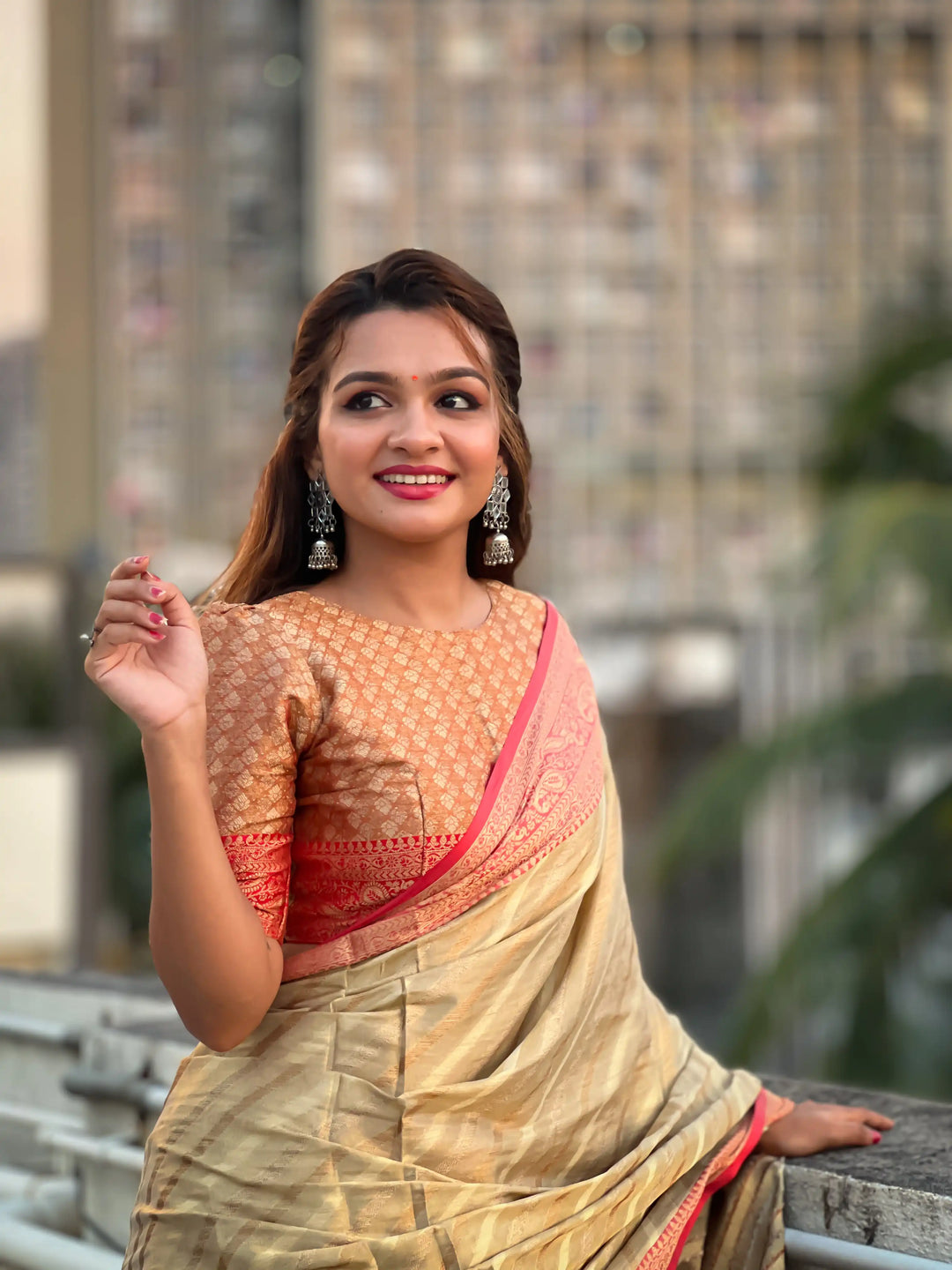 Designer Laheriya-Printed Jari-Tissue Saree for Special Events | Pooja & Festive Perfect