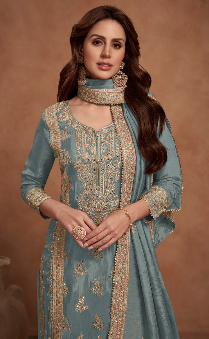 Vichitra Silk Salwar Kameez | Graceful Intricate Embroidery Festive Wear