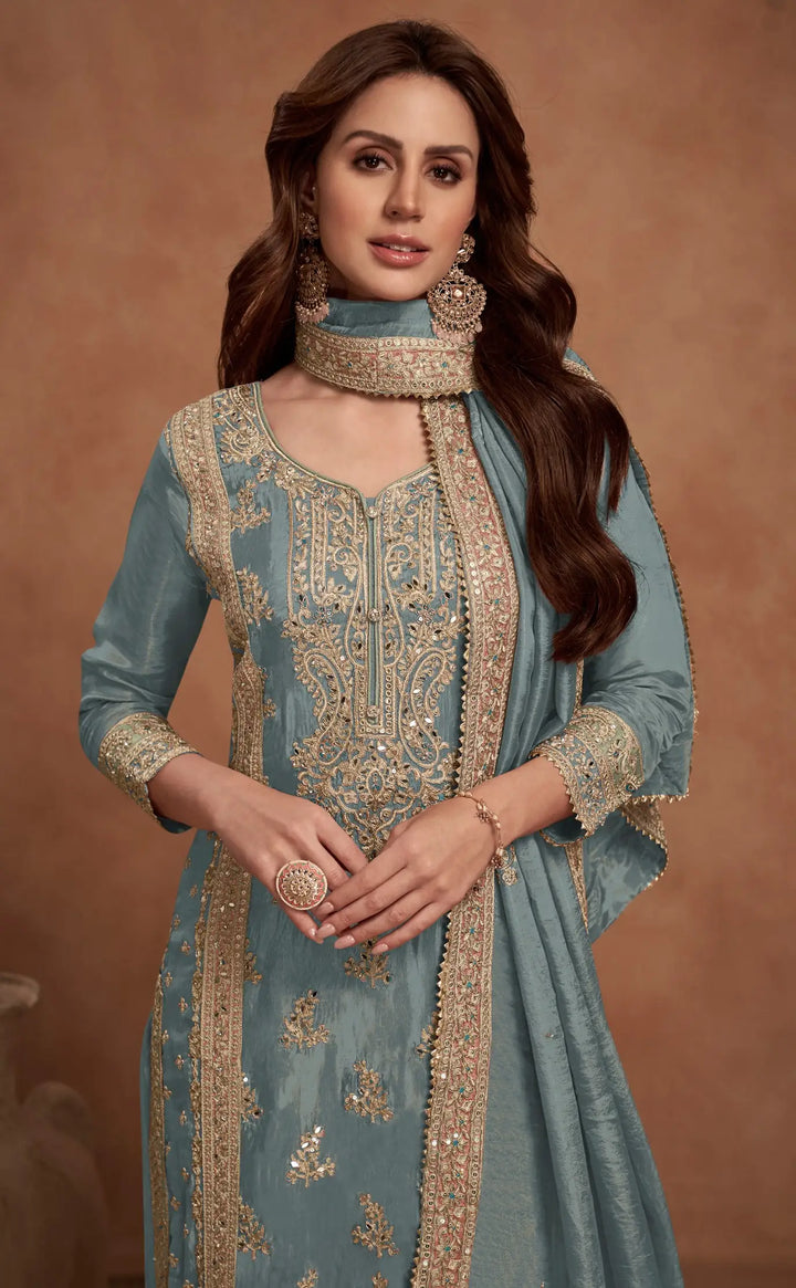 Vichitra Silk Salwar Kameez | Graceful Intricate Embroidery Festive Wear