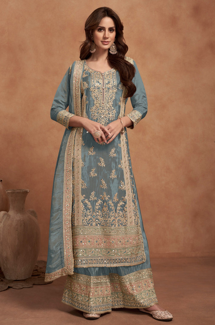 Vichitra Silk Salwar Kameez | Graceful Intricate Embroidery Festive Wear