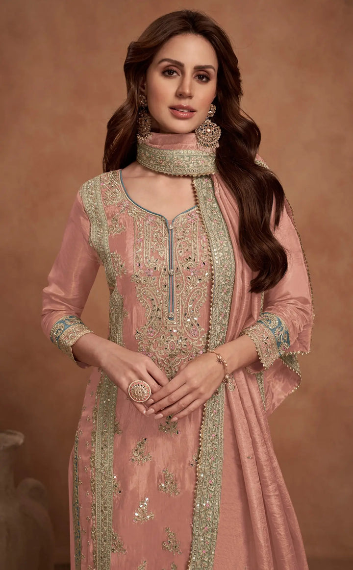 Vichitra Silk Salwar Kameez | Graceful Intricate Embroidery Festive Wear