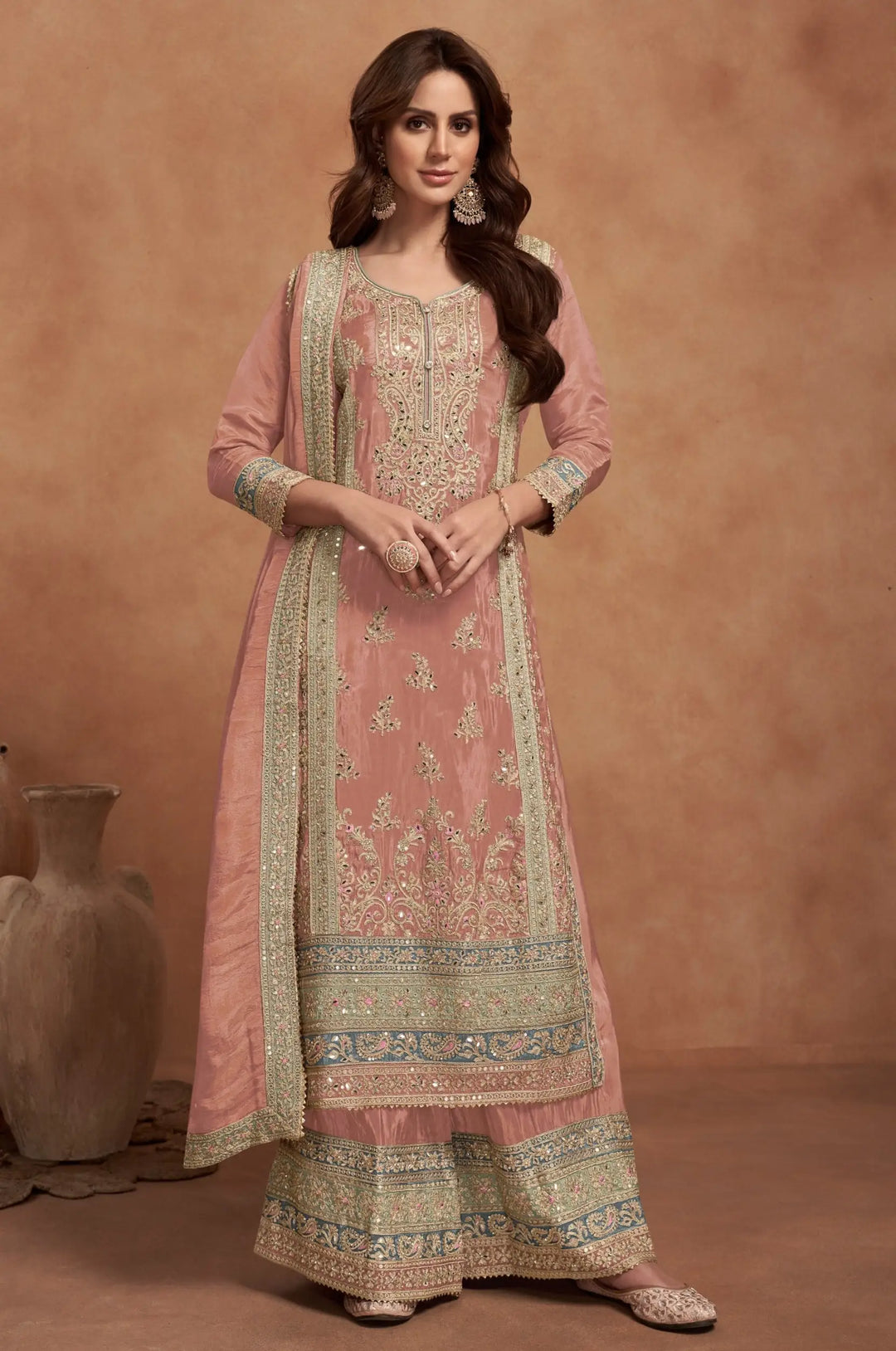 Vichitra Silk Salwar Kameez | Graceful Intricate Embroidery Festive Wear