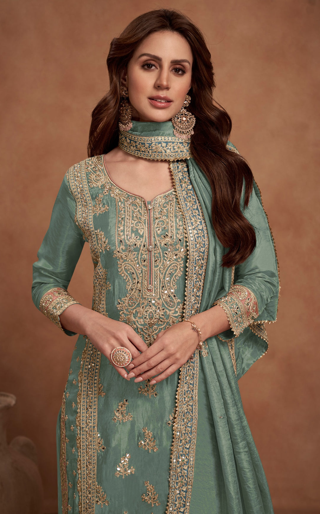Vichitra Silk Salwar Kameez | Graceful Intricate Embroidery Festive Wear