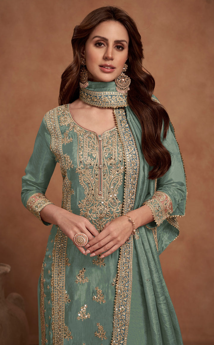 Vichitra Silk Salwar Kameez | Graceful Intricate Embroidery Festive Wear