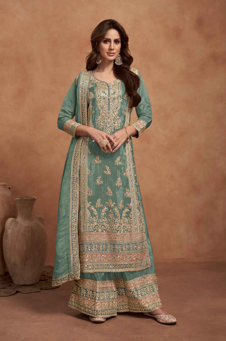Vichitra Silk Salwar Kameez | Graceful Intricate Embroidery Festive Wear