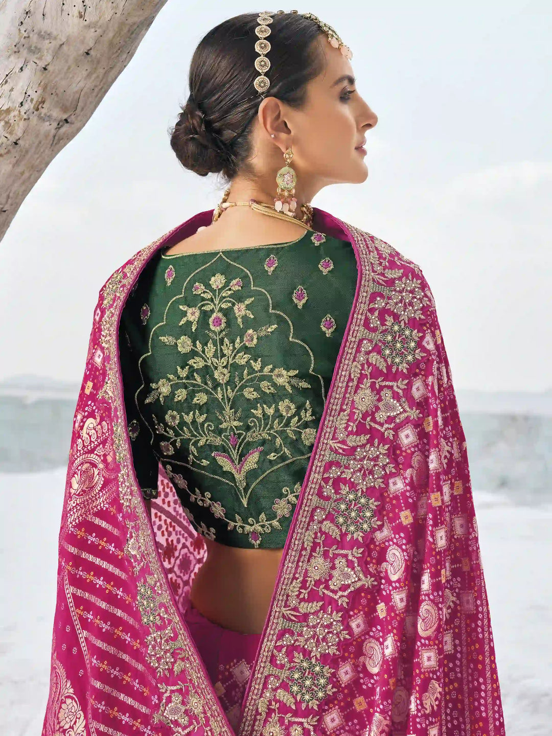 Designer Pink Saree | Bandhani Print & Art-Silk Blouse for Celebrations