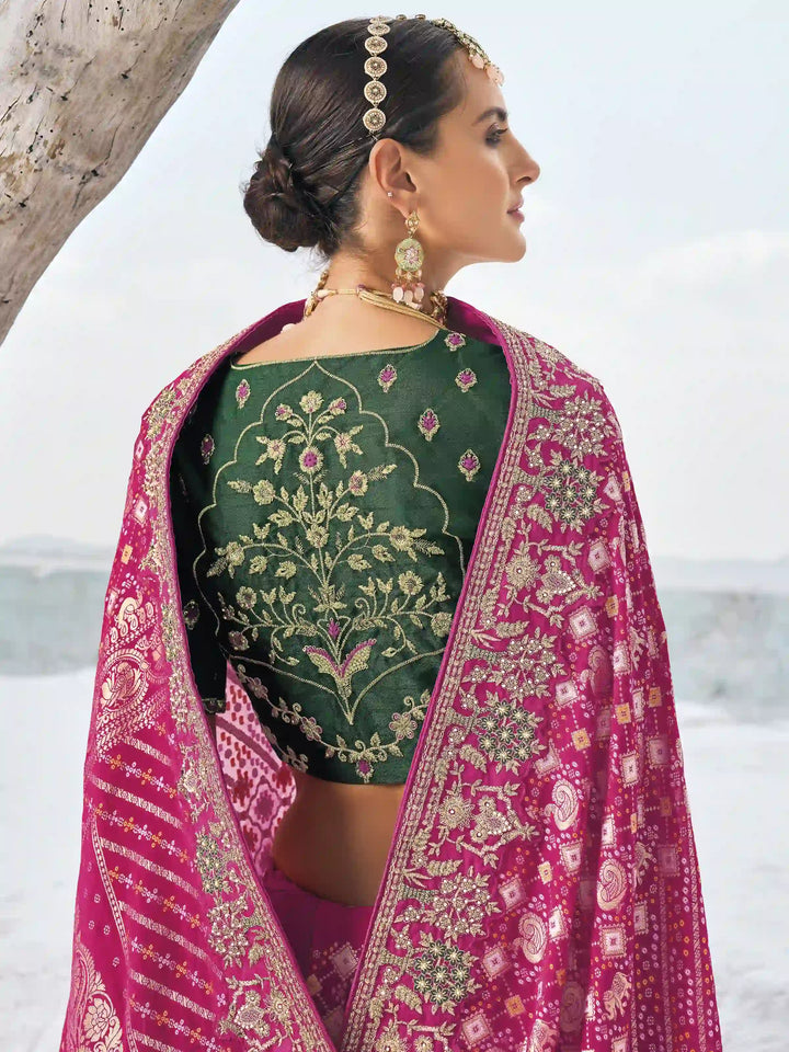 Designer Pink Saree | Bandhani Print & Art-Silk Blouse for Celebrations
