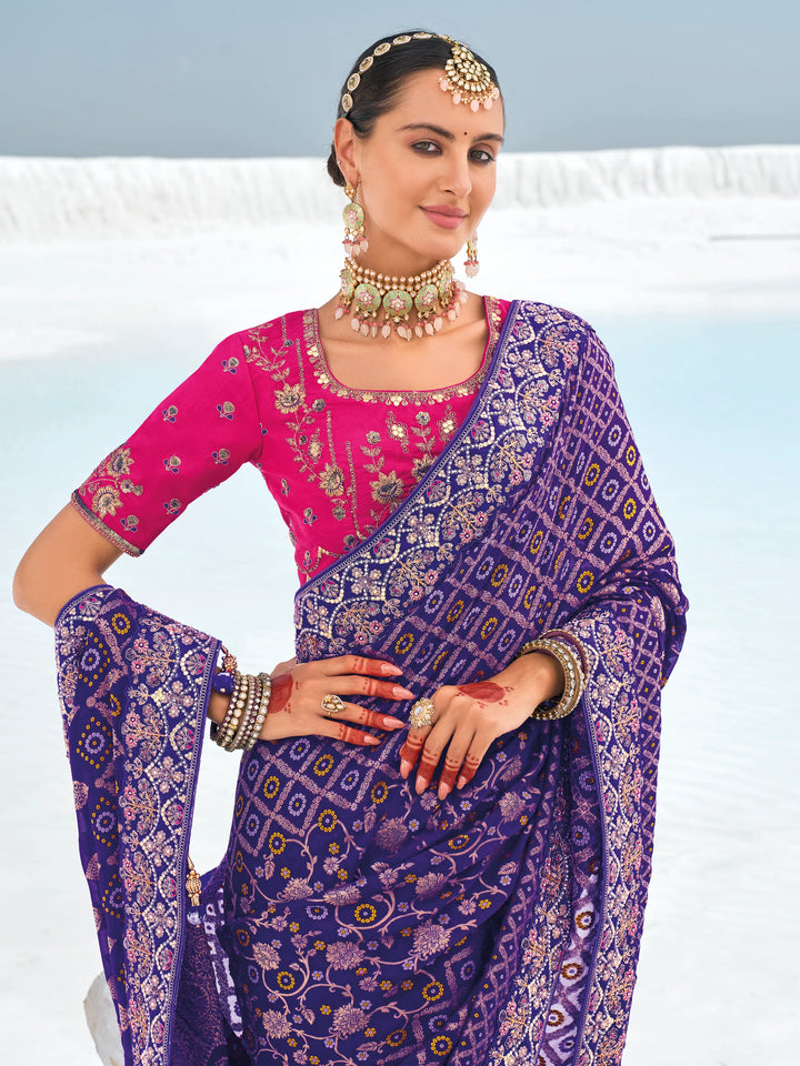 Designer Georgette Saree with Woven Jari & Bandhani Print | Festive Elegance