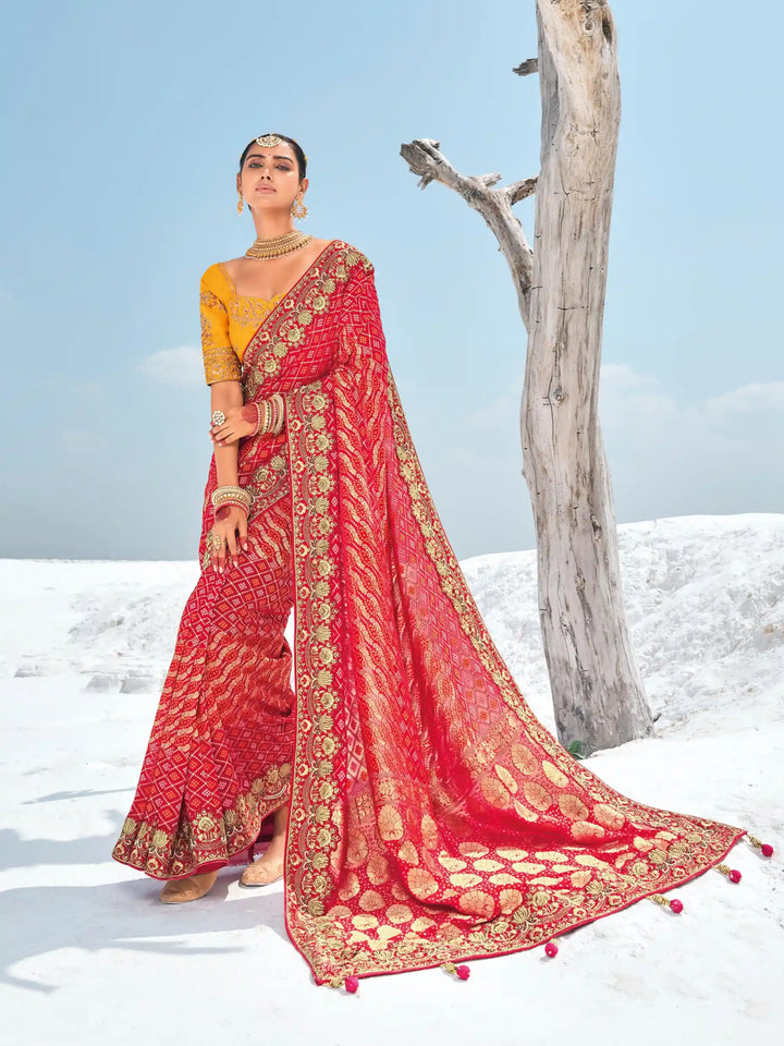 Elegant Bandhani Georgette Saree with Embroidery & Designer Work | Special Event Use