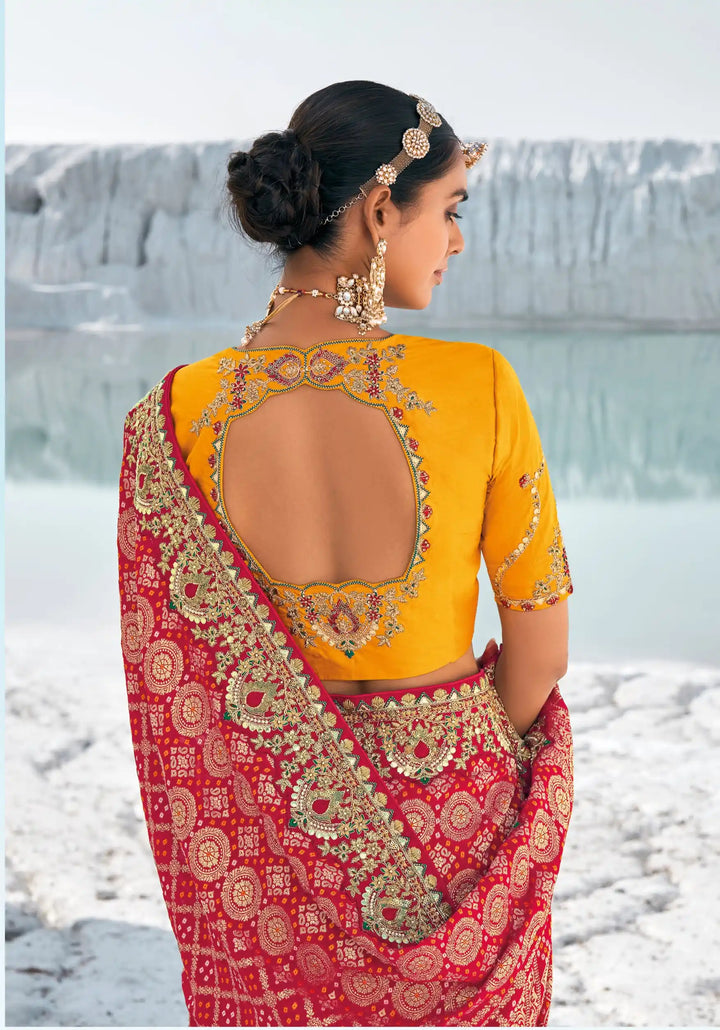Designer Georgette Saree with Art-Silk Blouse | Bandhani-Printed & Embroidery