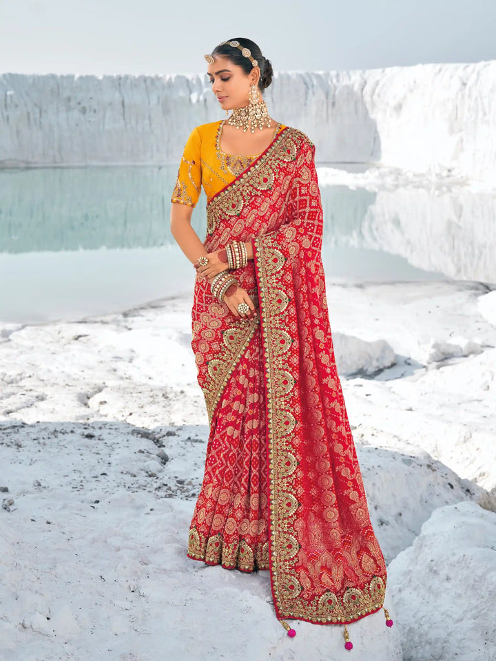 Designer Georgette Saree with Art-Silk Blouse | Bandhani-Printed & Embroidery