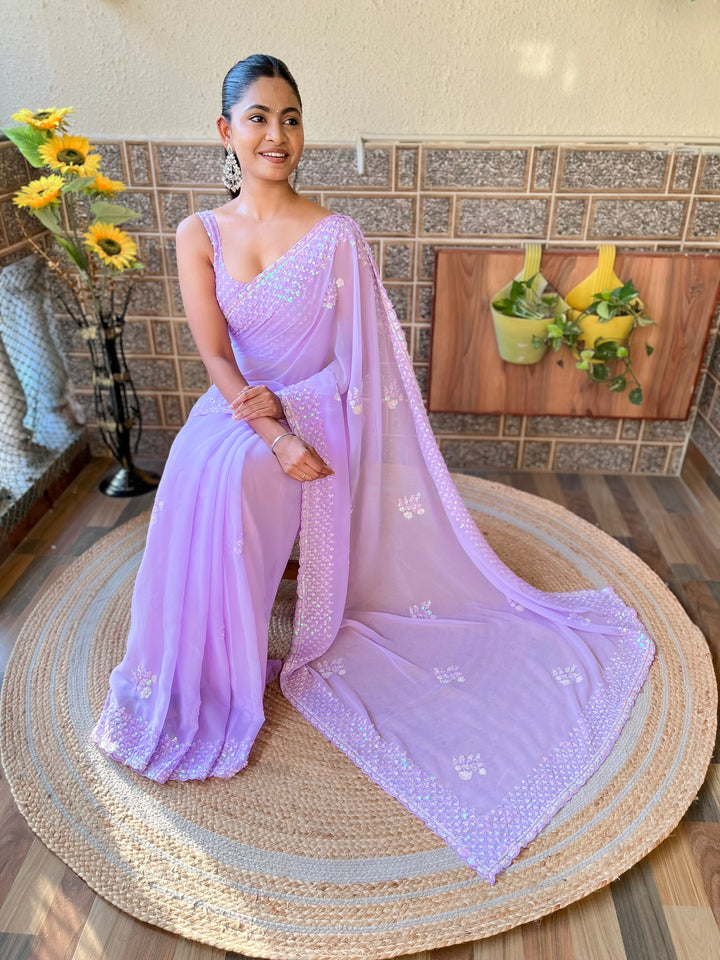 Luxurious Georgette Saree | Diamond-Silk Blouse & Elegant Embroidery
