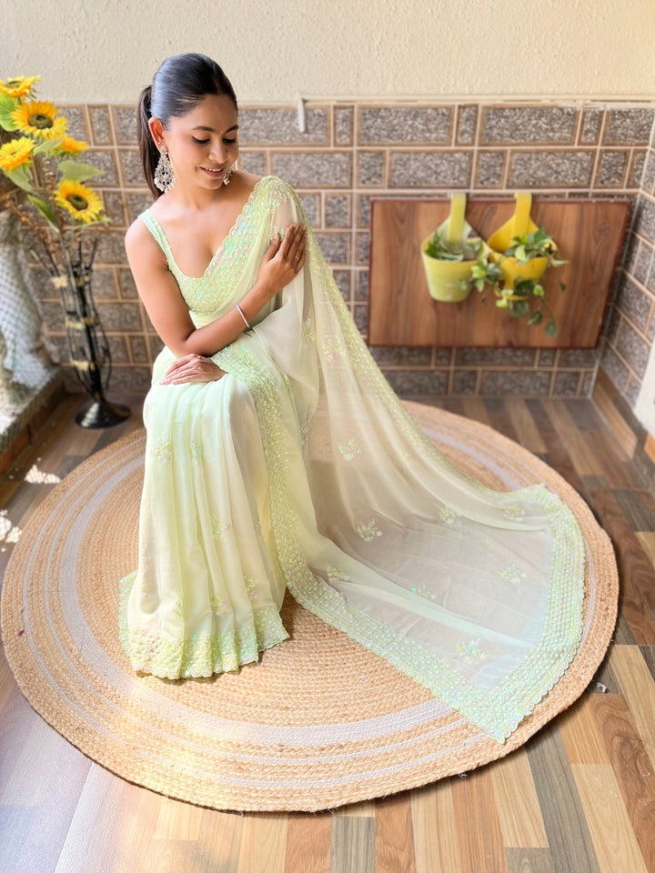 Luxurious Georgette Saree | Diamond-Silk Blouse & Elegant Embroidery