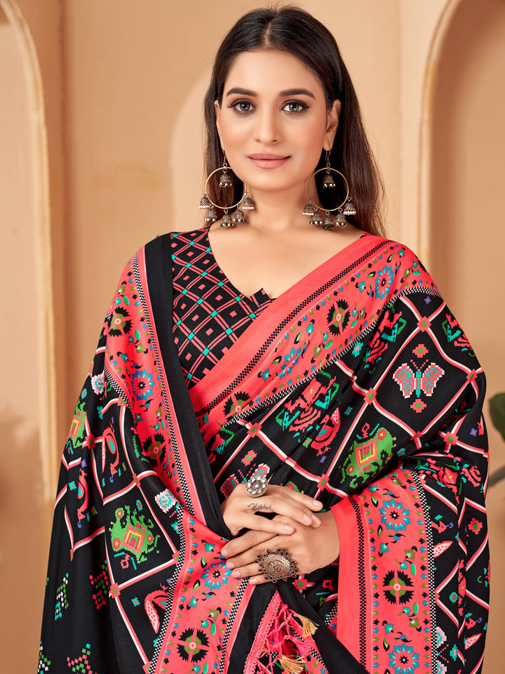 Elegant Black Pashmina Saree | Designer Digital Printed Work for Partywear
