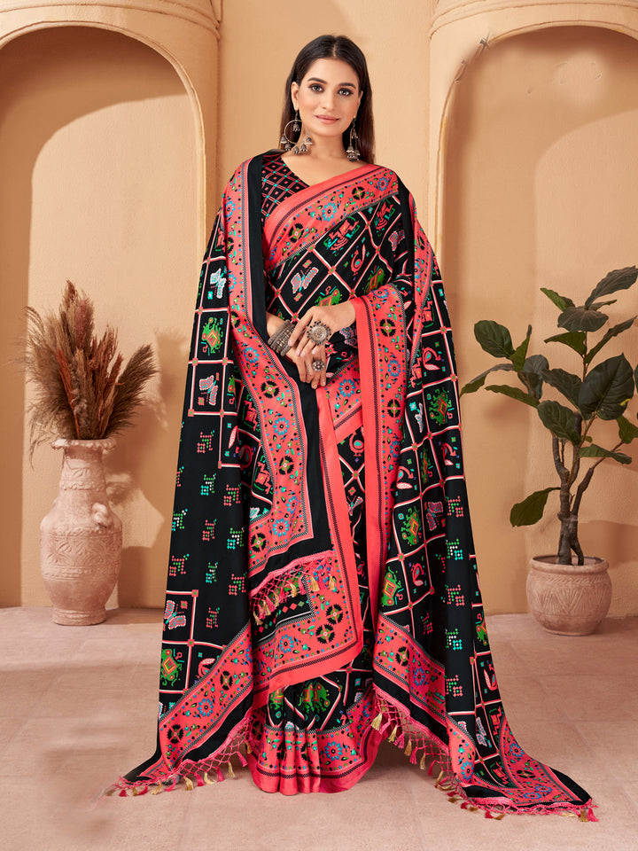 Elegant Black Pashmina Saree | Designer Digital Printed Work for Partywear