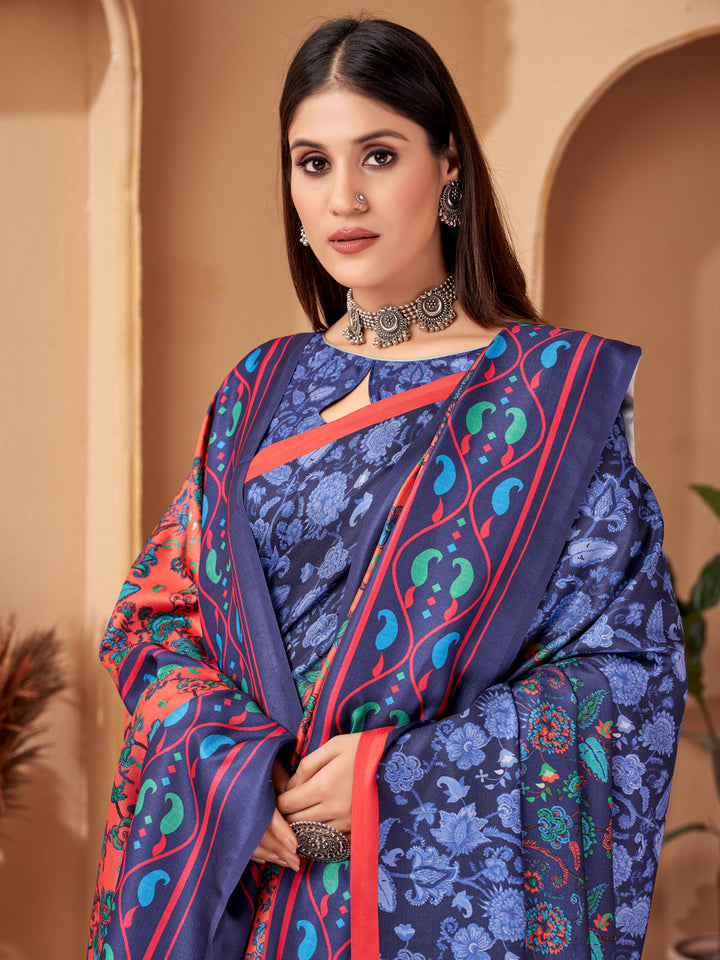 Designer Blue Pashmina Saree | Beautified with Designer Digital Printed Work