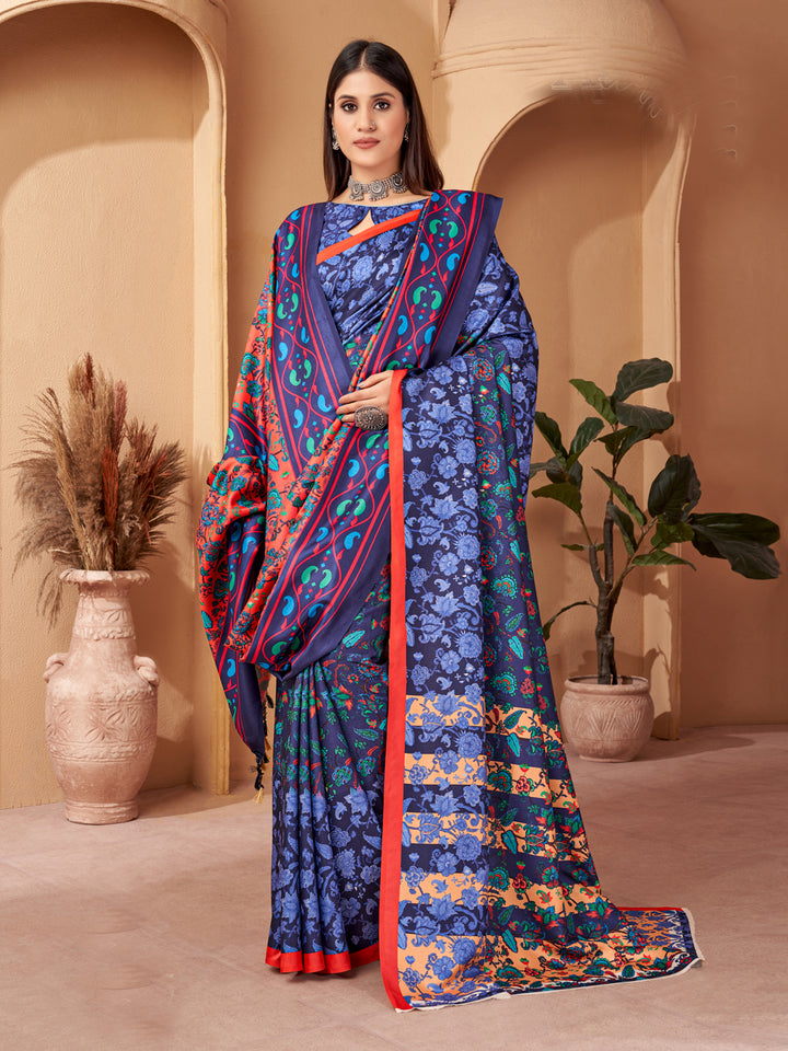 Designer Blue Pashmina Saree | Beautified with Designer Digital Printed Work