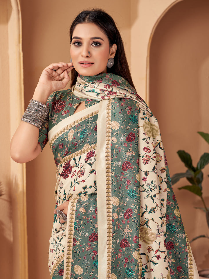 Designer Beige Pashmina Saree | Beautified with Designer Digital Printed Work