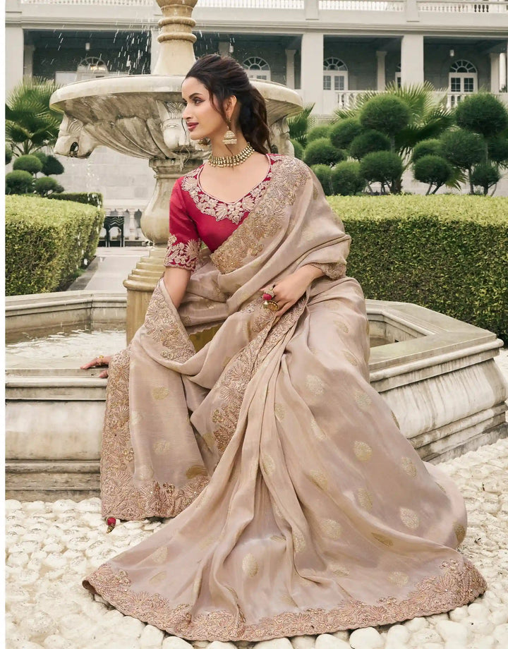 Viscose Tissue Saree | Elegant Wevon Jacquard, Designer Embroidery Work Embroidery