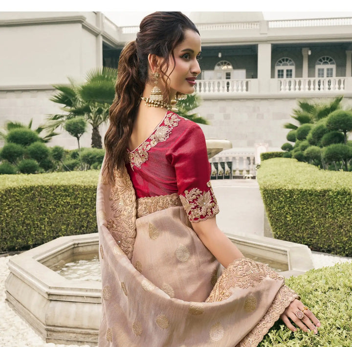 Viscose Tissue Saree | Elegant Wevon Jacquard, Designer Embroidery Work Embroidery