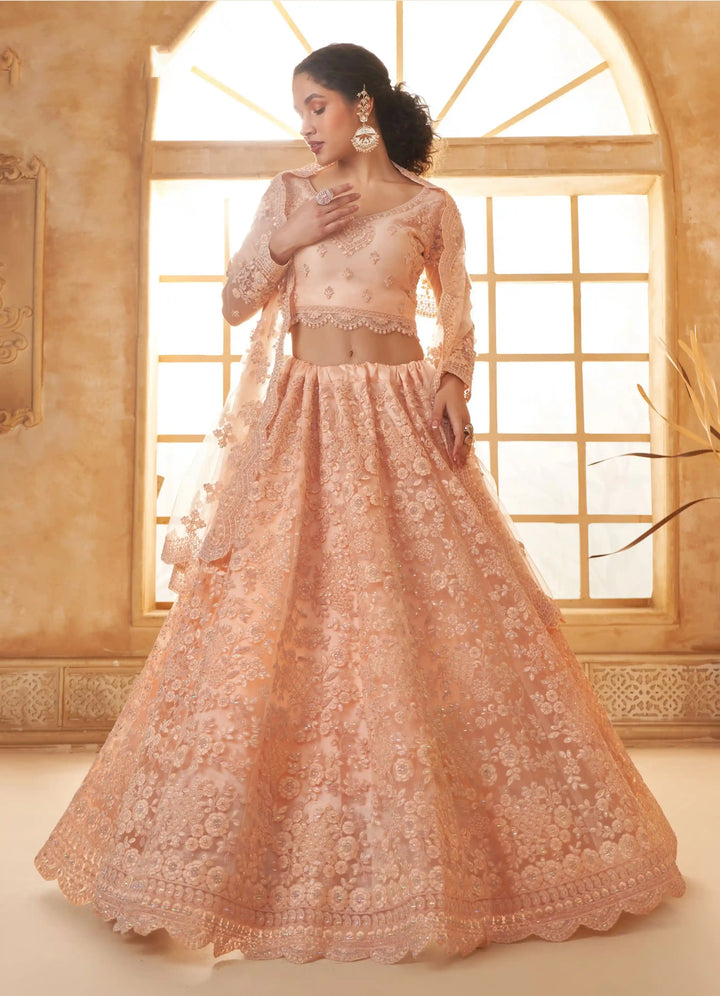 Designer Soft Net Lehenga Choli Set | Thread Embroidery perfect bridal look