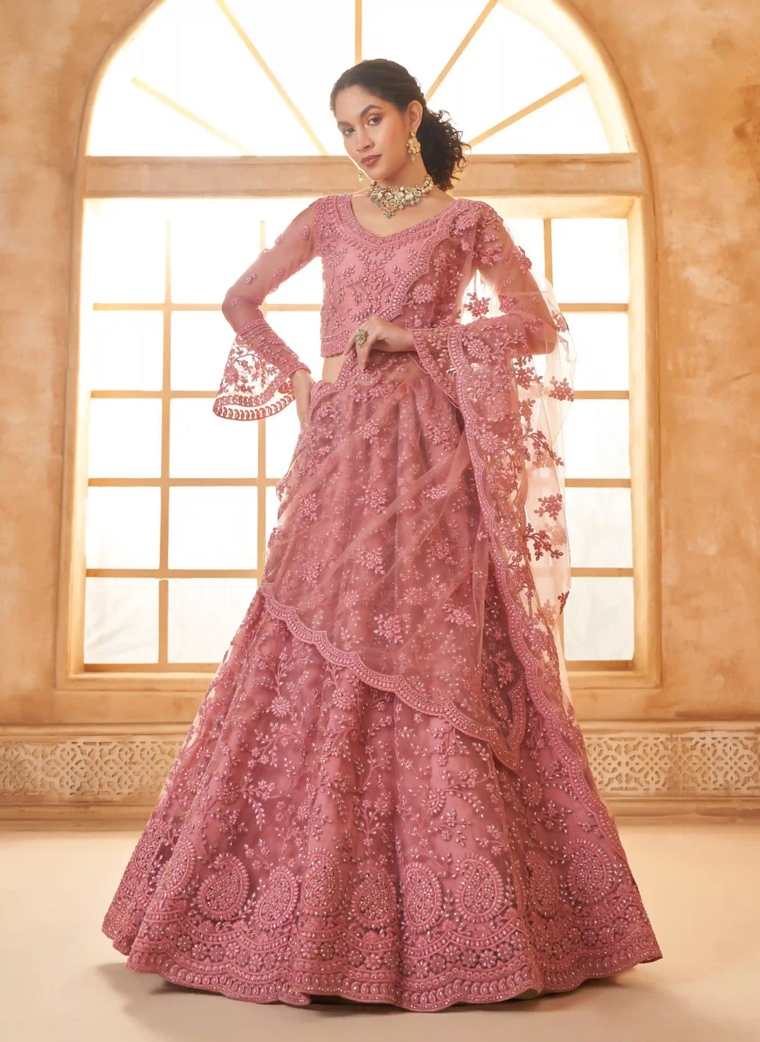 Designer Soft Net Lehenga Choli with Diamond Work | Embroidery Traditional Wear