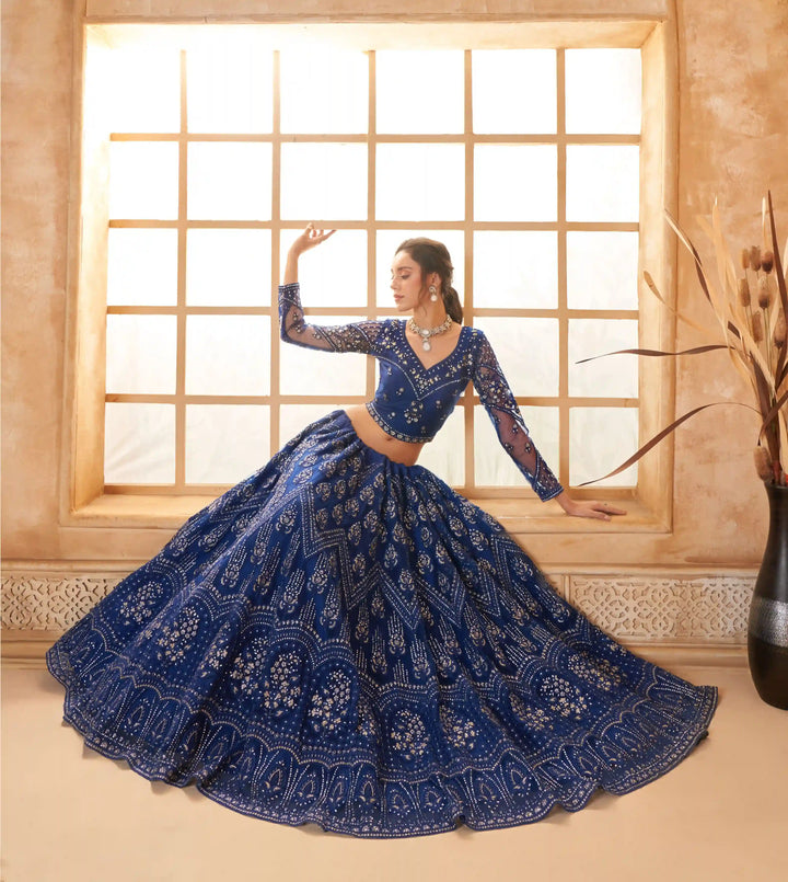 Soft Net Lehenga Choli | Designer Embroidery & Diamond Work Wedding Outfit
