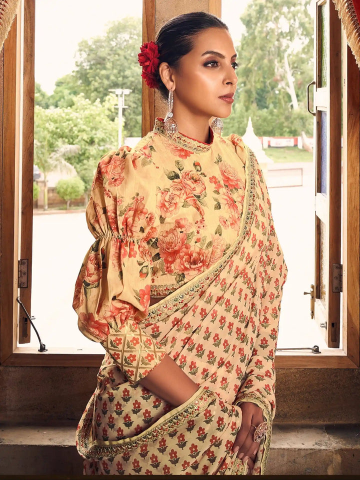 Stunning Georgette Saree | Digital Printed With Lace Work Work for Partywear