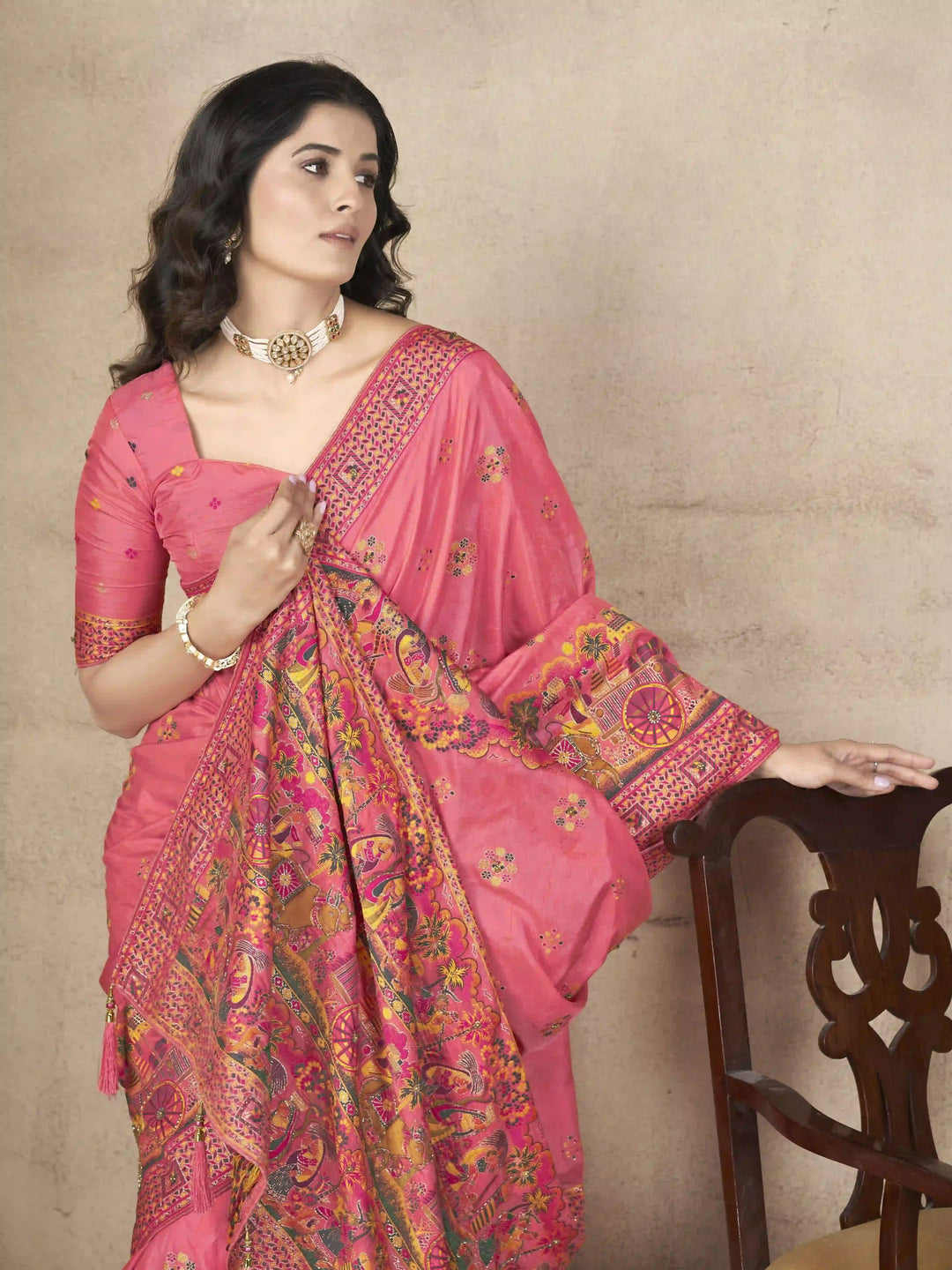 Elegant Pashmina-Silk Saree | Designer Hand-Work for Special Events