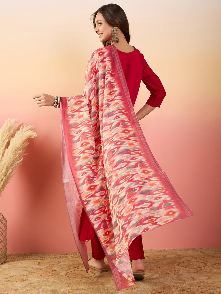 Stylish Red Silk Top Featuring Silk Bottom | Accentuated by a Silk Blend Dupatta