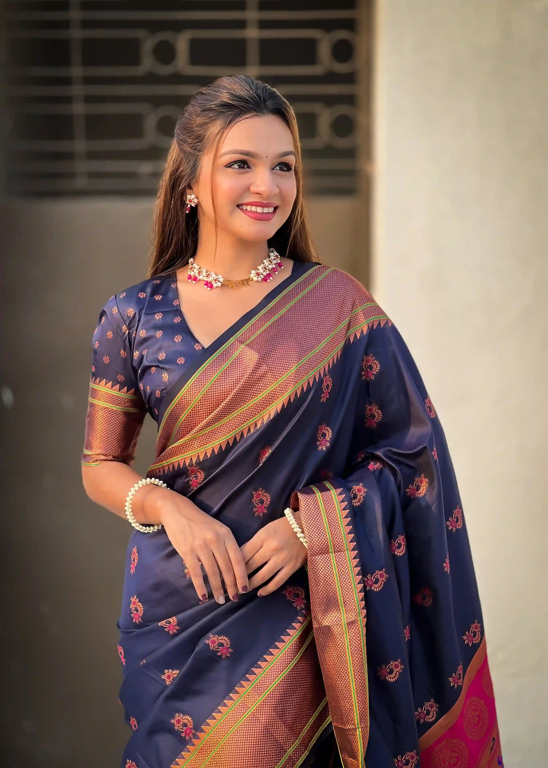 Soft Silk Saree | Woven Nath Meenakari Designer for Weddings & Festivals