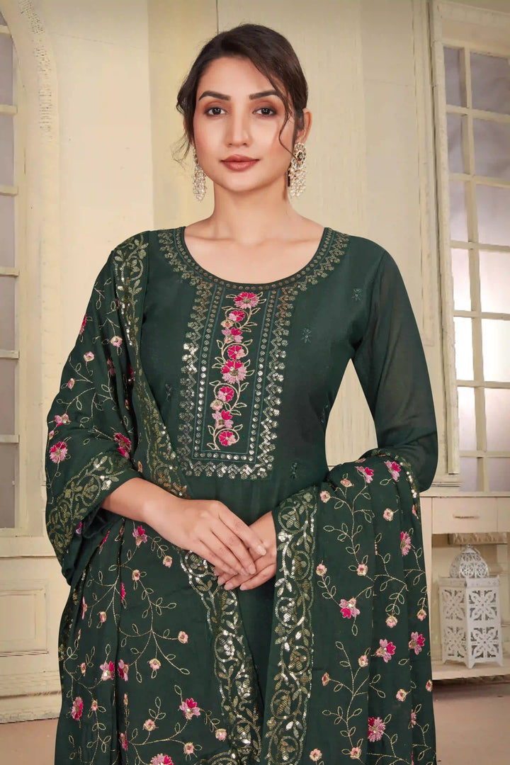 Stylish Green Georgette Top Featuring Santoon Bottom | Accentuated by a Georgette Dupatta