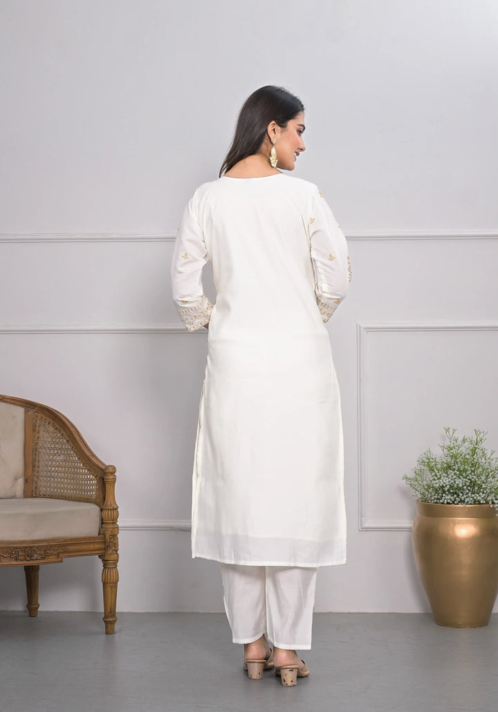 Graceful White Viscoce Silk Top with Viscoce Silk Bottom | Accentuated by a Jacquard Dupatta