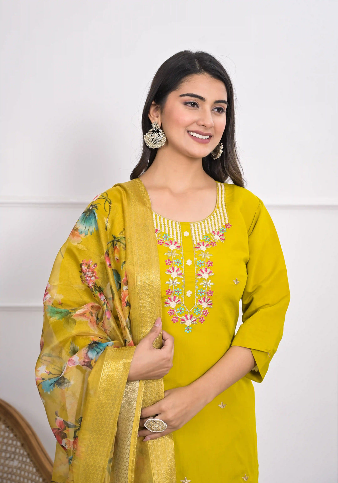 Graceful Yellow Viscoce Silk Top with Viscoce Silk Bottom | Accentuated by a Jacquard Dupatta