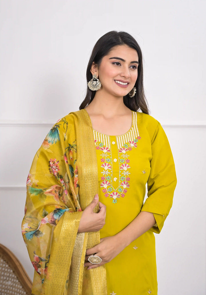 Graceful Yellow Viscoce Silk Top with Viscoce Silk Bottom | Accentuated by a Jacquard Dupatta
