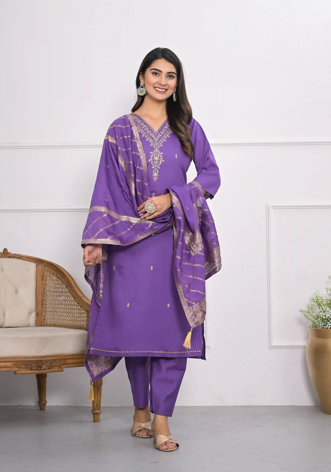 Stylish Lavender Viscoce Silk Top Featuring Viscoce Silk Bottom | Completed with a Gorgeous