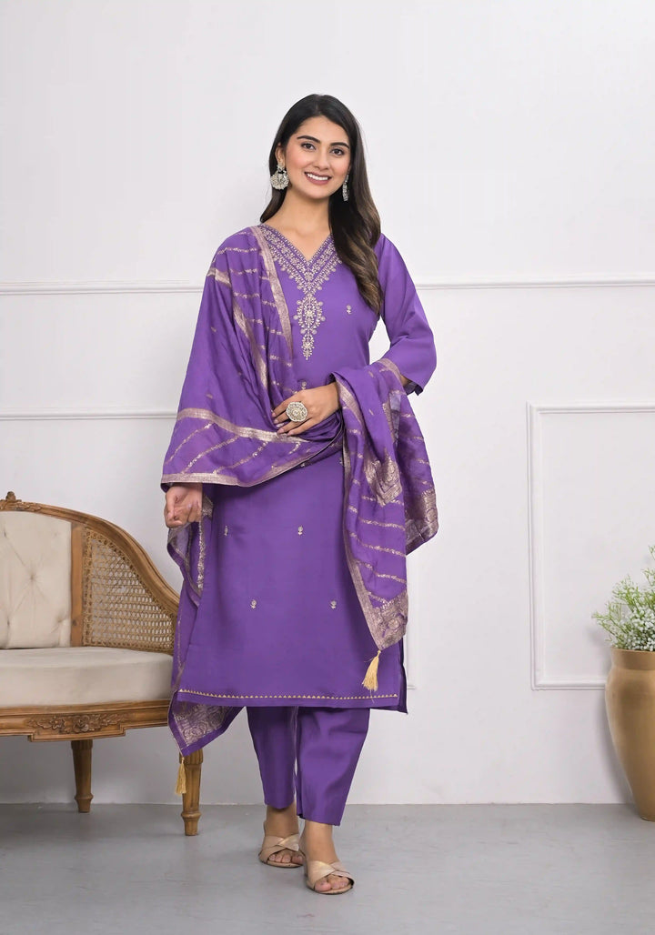 Stylish Lavender Viscoce Silk Top Featuring Viscoce Silk Bottom | Completed with a Gorgeous
